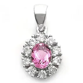 14k White Gold Pink Sapphire and Diamond Flower Pendant