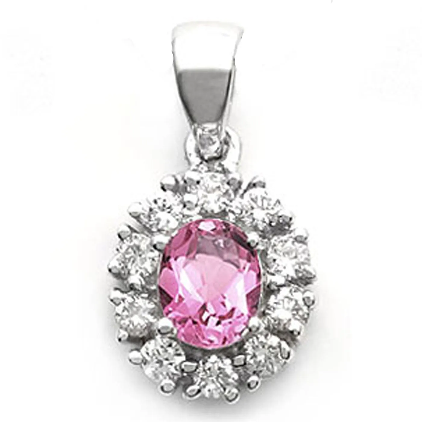 14k White Gold Pink Sapphire and Diamond Flower Pendant