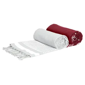 160cm x 90cm Burgundy & Grey Deluxe Turkish Cotton Towels Set - Pack of Two - By Nicola Spring