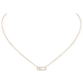 18ct Pink Gold Move Uno Single Diamond And Pave Set Diamond Necklace