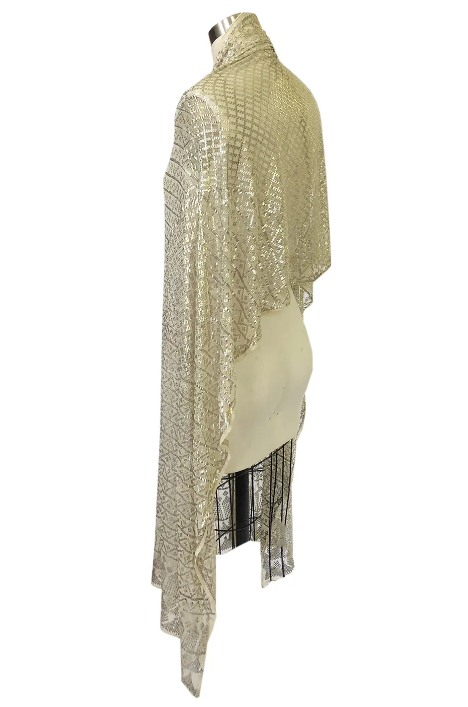 1920s Assuit Diamond & Tassel Design Hammered Metal & Net Scarf