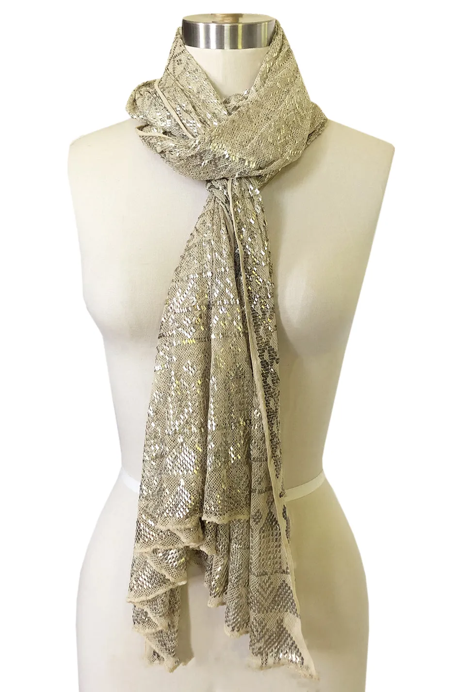 1920s Assuit Diamond & Tassel Design Hammered Metal & Net Scarf