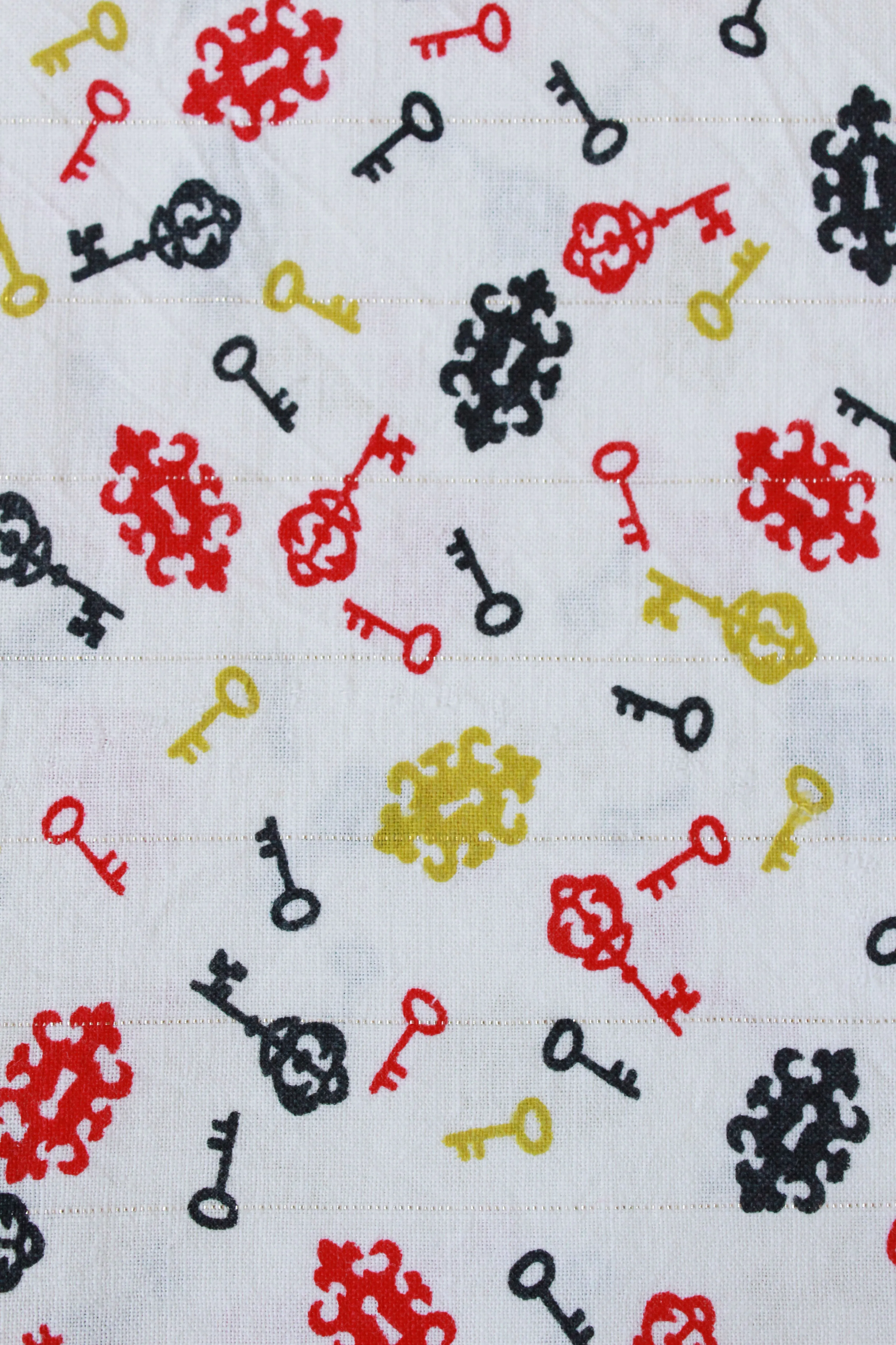 1950s Feedsack With Keys, Red/black/gold, Vintage Fabric With Gold Stitching