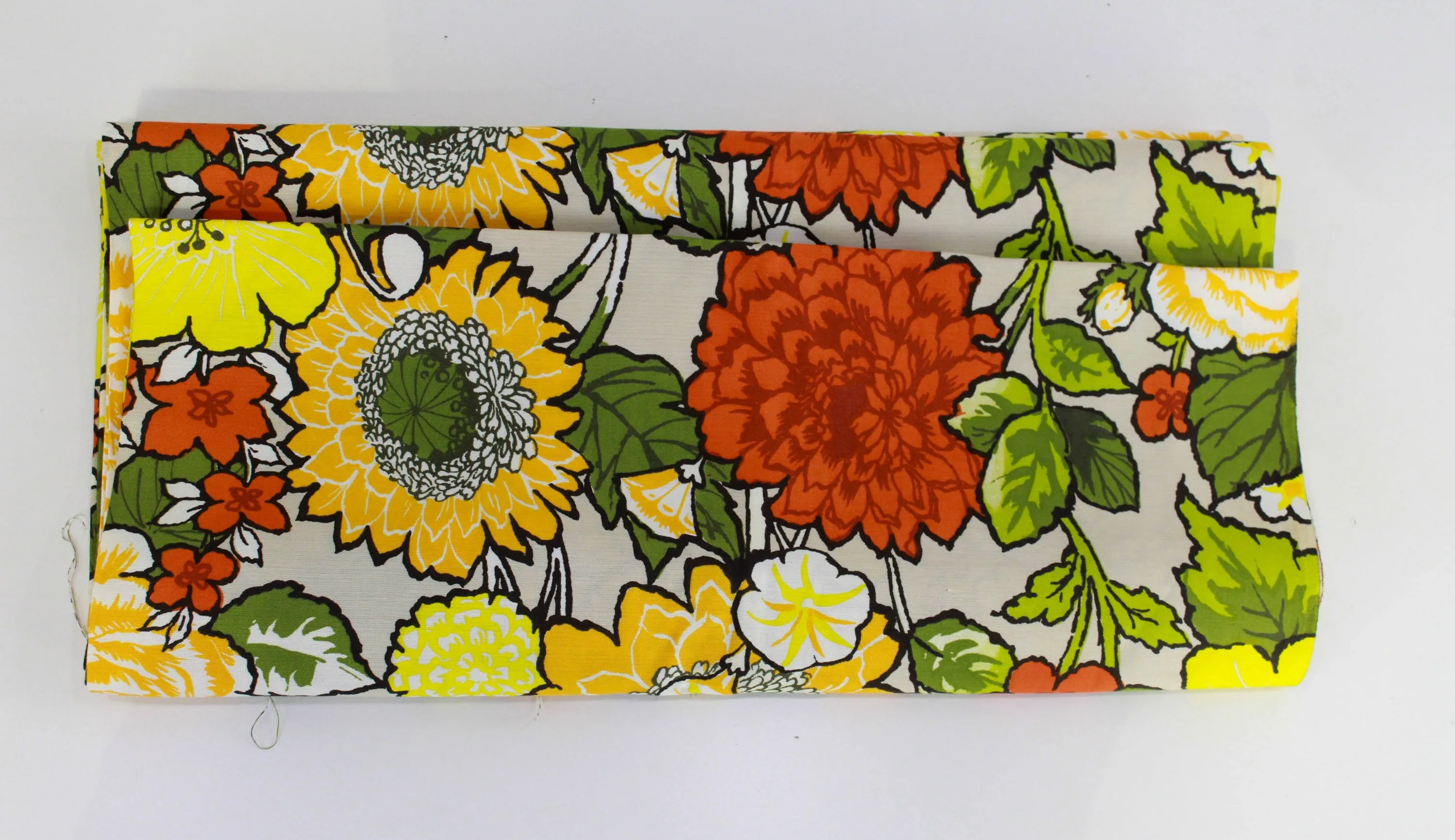 1960s Green and Yellow Mod Floral Print Cotton Fabric, 4 Yards