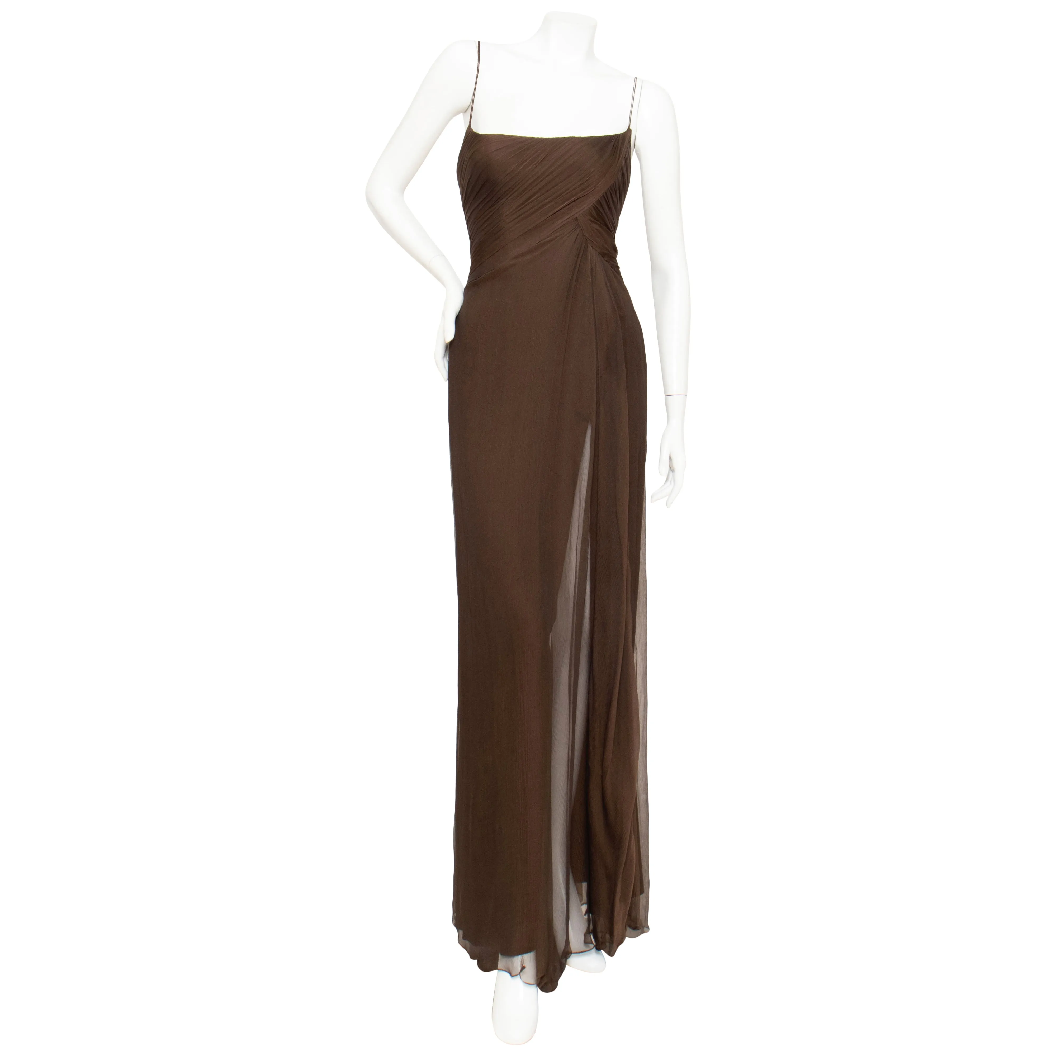 1980s Brown Silk Chiffon Gown