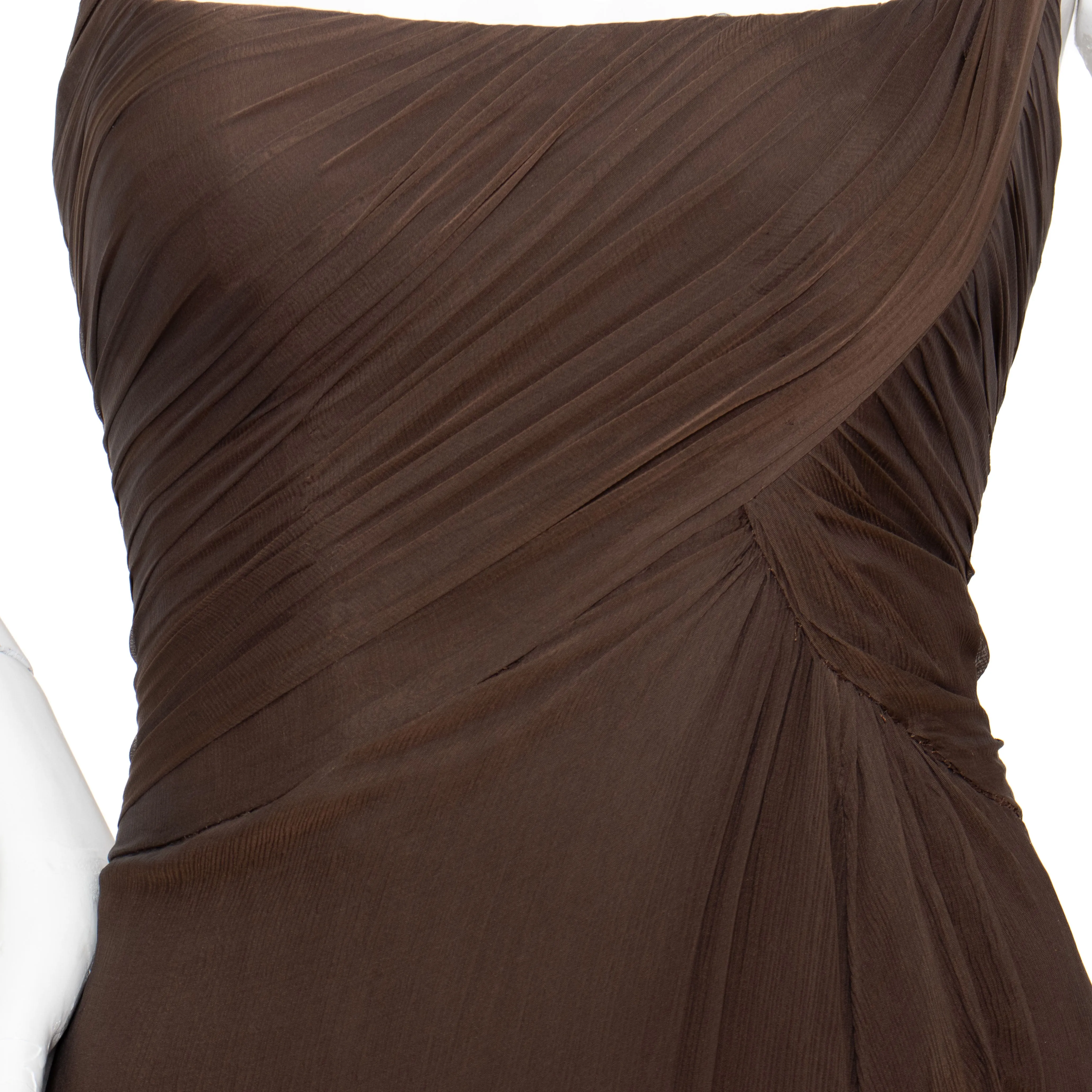 1980s Brown Silk Chiffon Gown