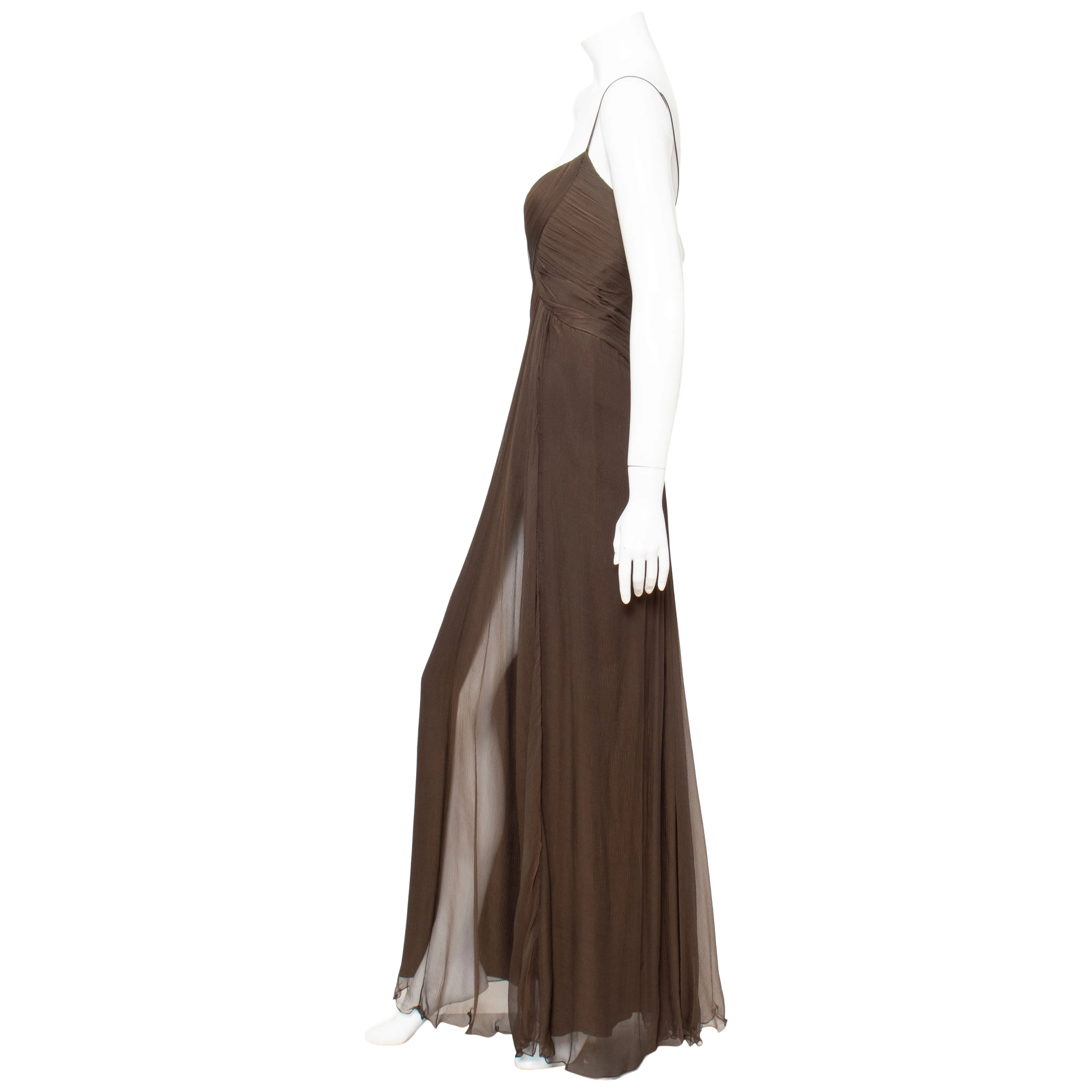 1980s Brown Silk Chiffon Gown