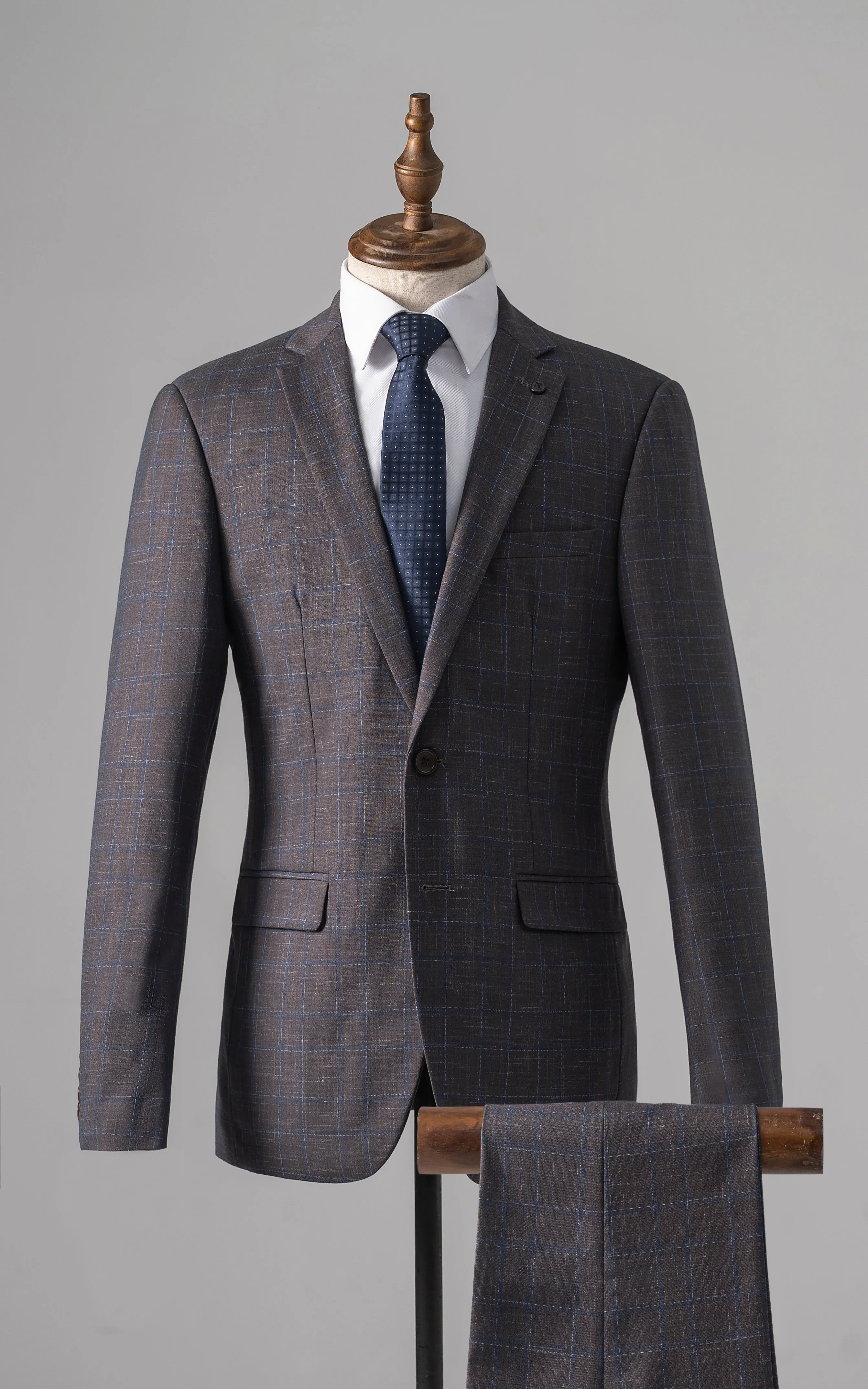 2 PIECE SUIT SLIM FIT BROWN CHECK