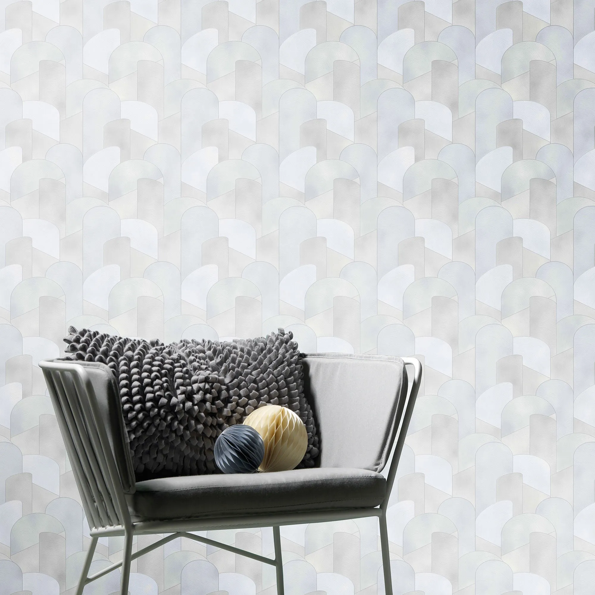 3D Geometric Graphic Wallpaper in Light Grey/Silver from the ELLE Decoration Collection