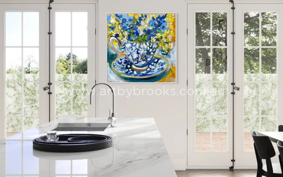 60x60 cm - teatime with blue wrens 1