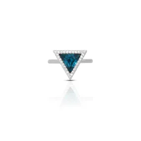 925 Silver Triangular Blue Stone Ring for Her