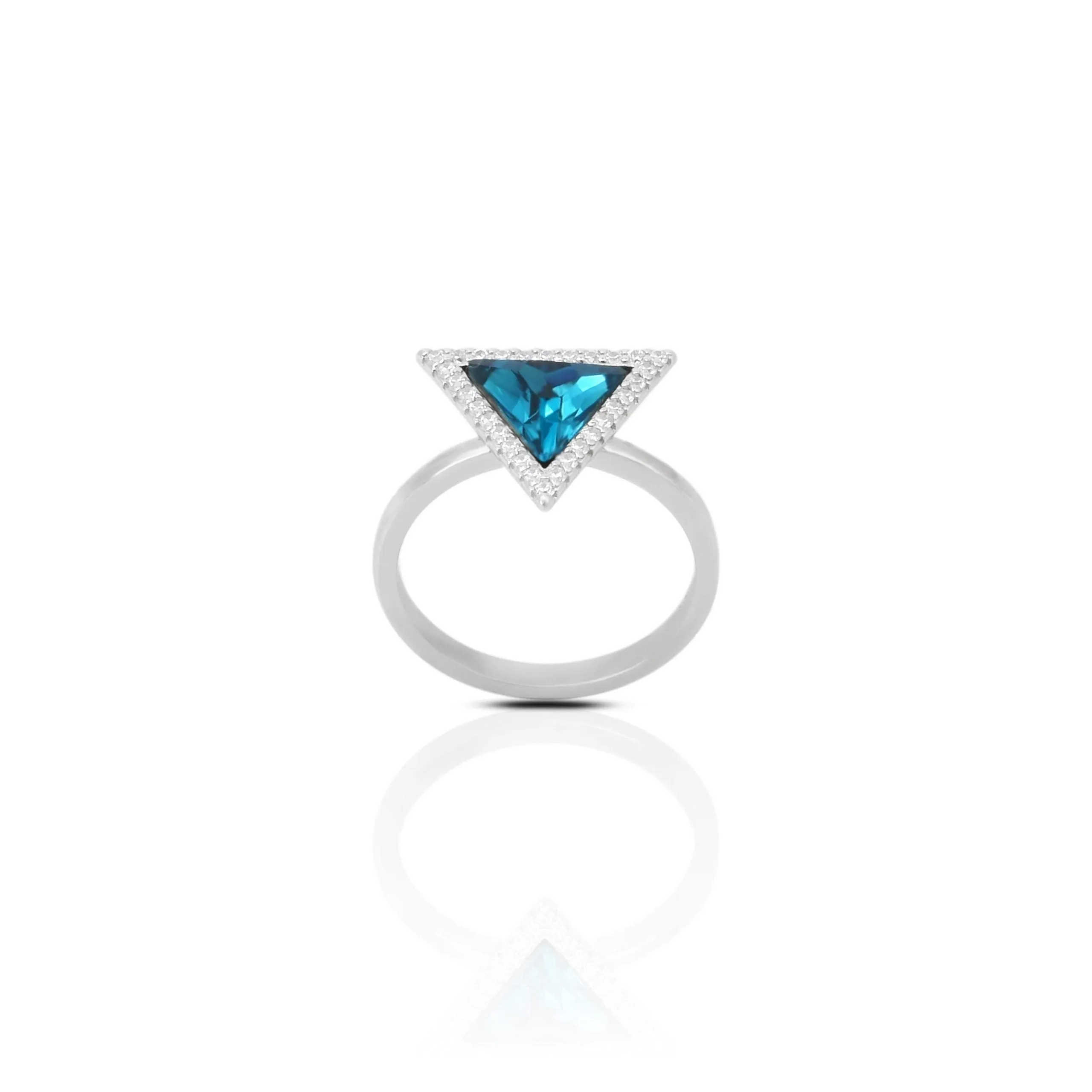 925 Silver Triangular Blue Stone Ring for Her