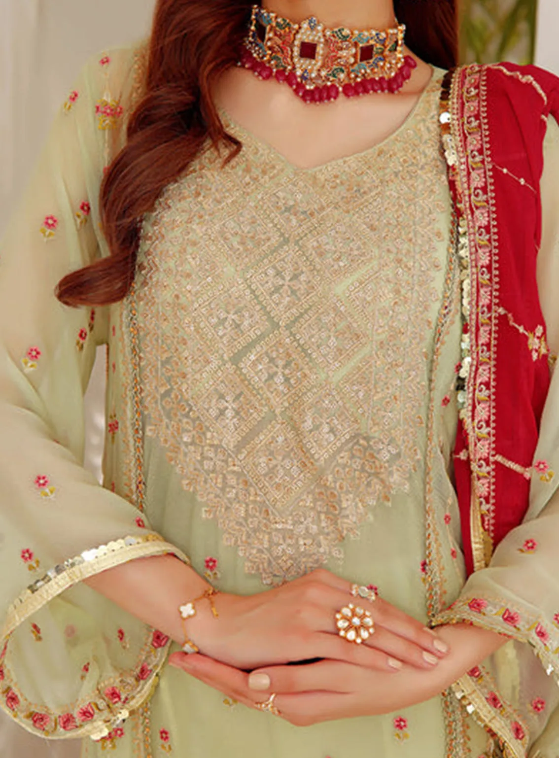 Aaina By Awwal Embroidered Chiffon Unstitched 3 Piece Suit - 05 SAHAL