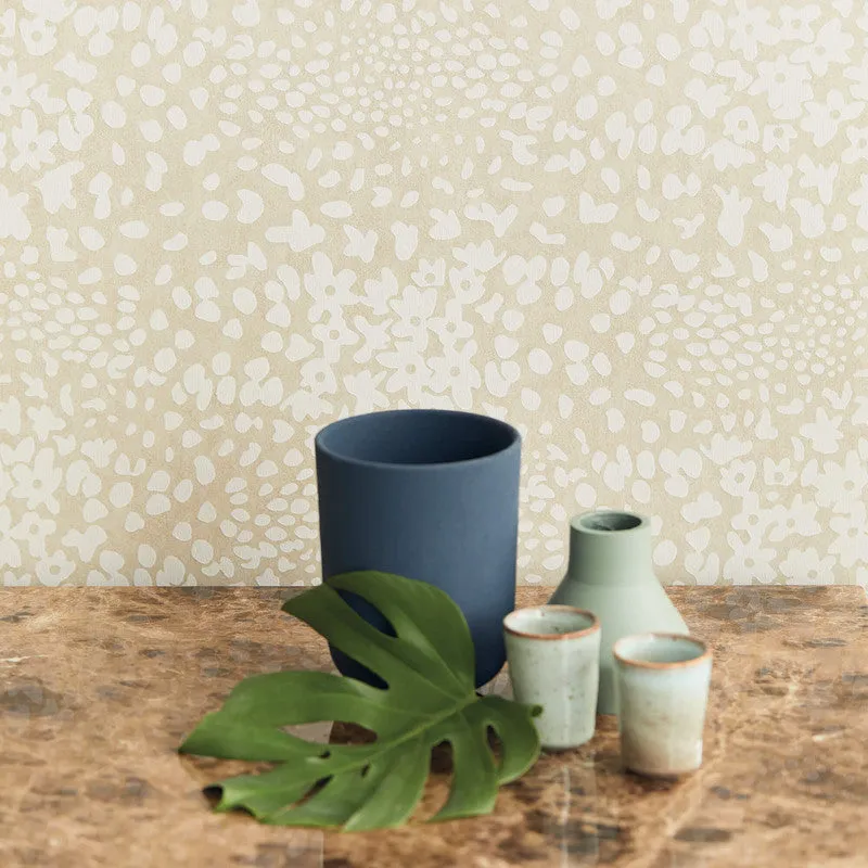 Abstract Floral Wallpaper in Cream/Sand