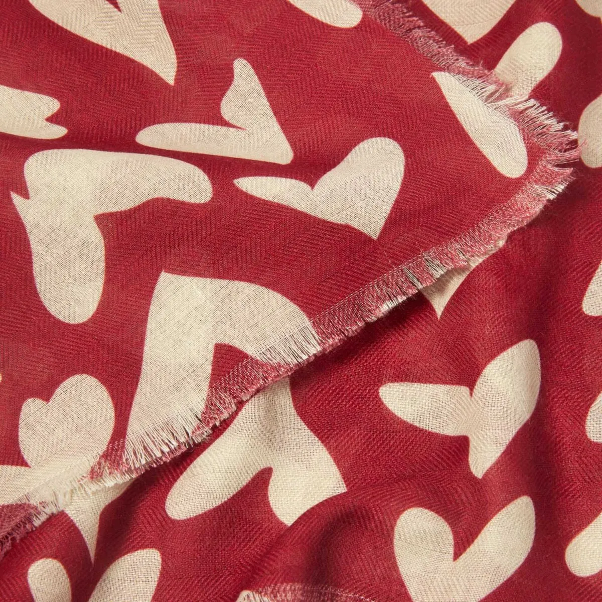 Abstract Heart Print Scarf | Garnet Red & Light Taupe