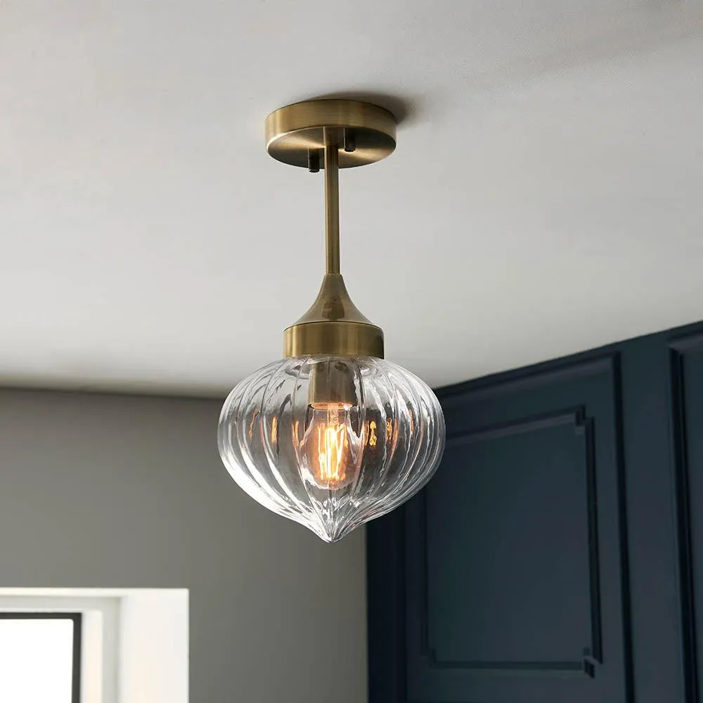 Addington 1 Light Antique Brass Semi Flush Ceiling Light