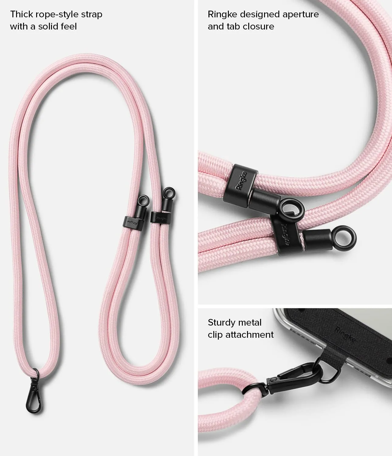 Adjustable Crossbody Polyester Rope Lanyard (Holder Link Strap)  - Pink