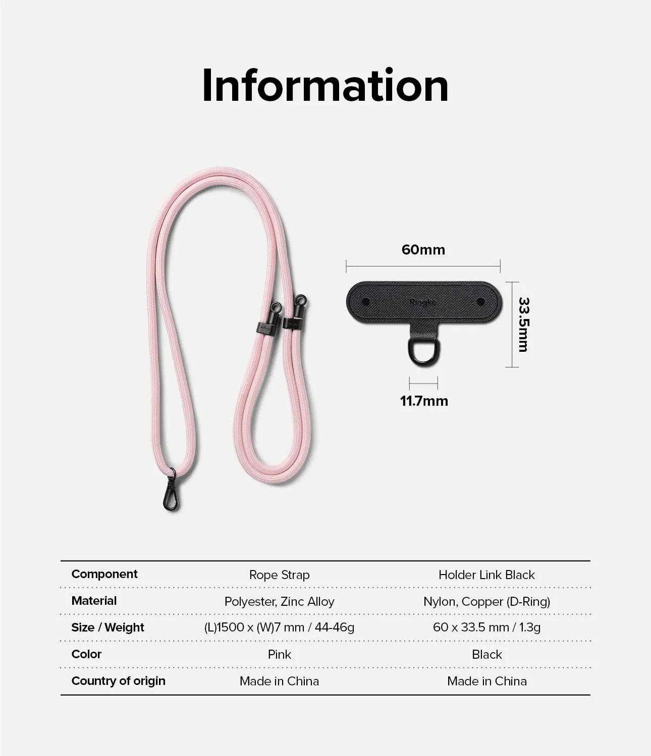 Adjustable Crossbody Polyester Rope Lanyard (Holder Link Strap)  - Pink