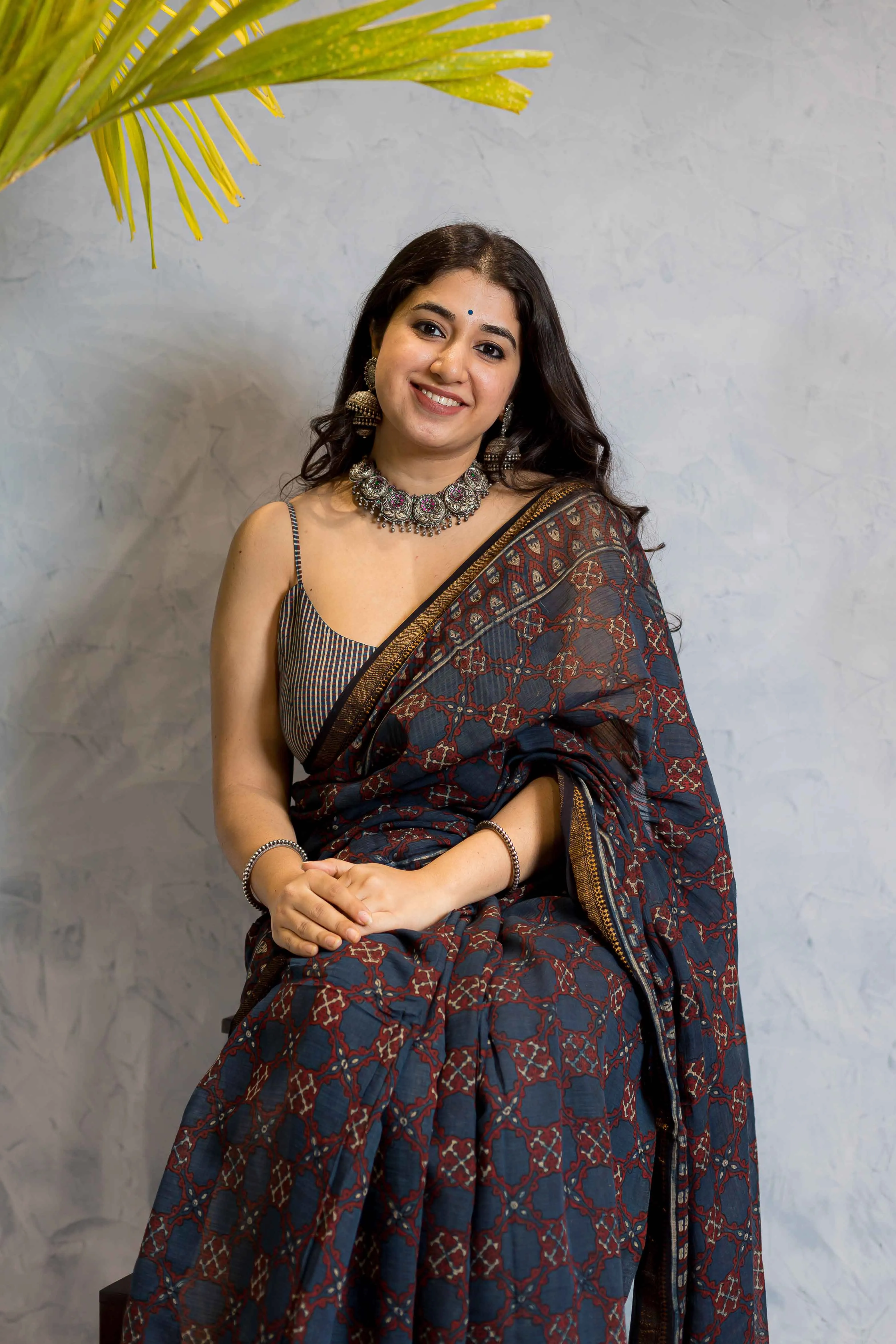 Ajrakh Maheshwari Silk Natural Dyed Saree