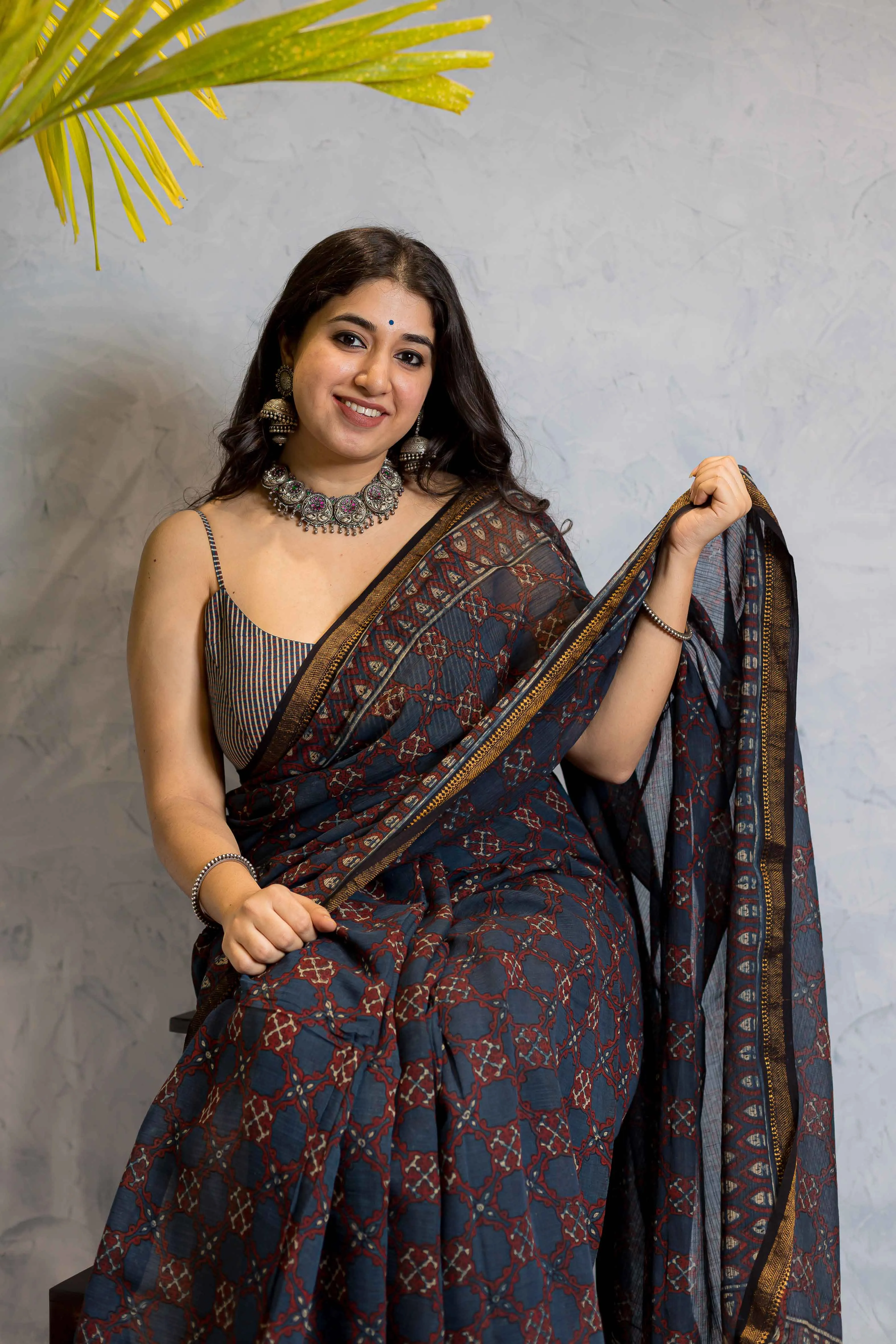 Ajrakh Maheshwari Silk Natural Dyed Saree