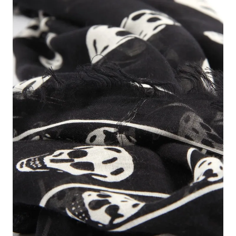 Alexander McQueen Black & white silk blend skull print scarf