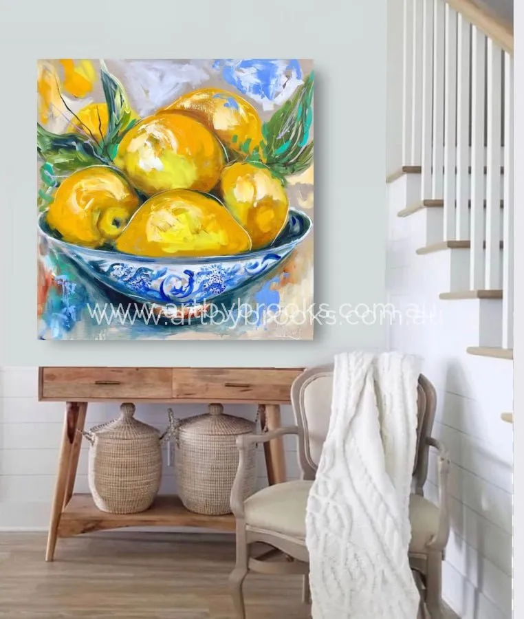 Antique lemon bowl  - Original on Belgian linen 90x90cm