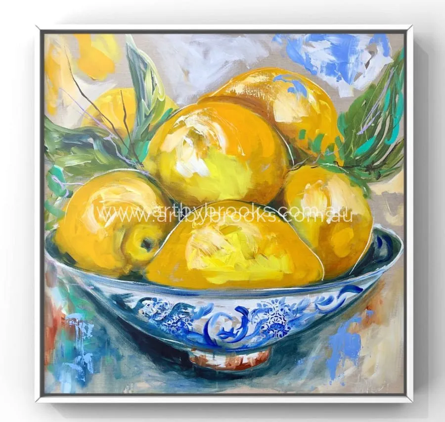 Antique lemon bowl  - Original on Belgian linen 90x90cm