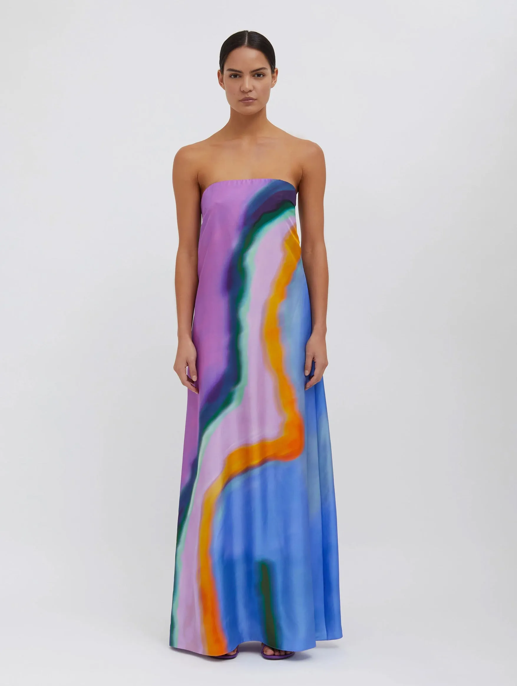 Aura Silk Strapless Dress in Aura Print