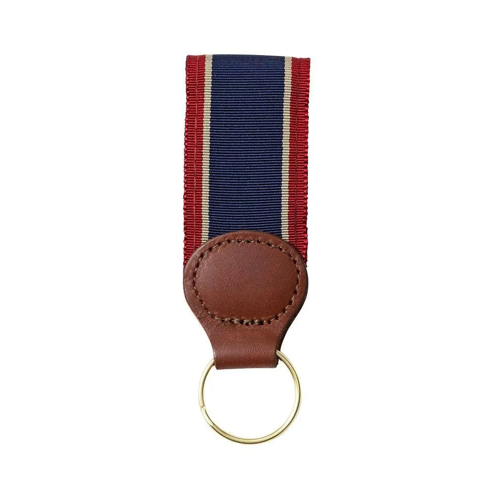 Barrons-Hunter - Navy, Tan & Burgundy Grosgrain Ribbon Key Fob