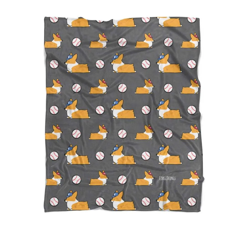 Baseball Corgis Fleece Blanket | 3 Sizes