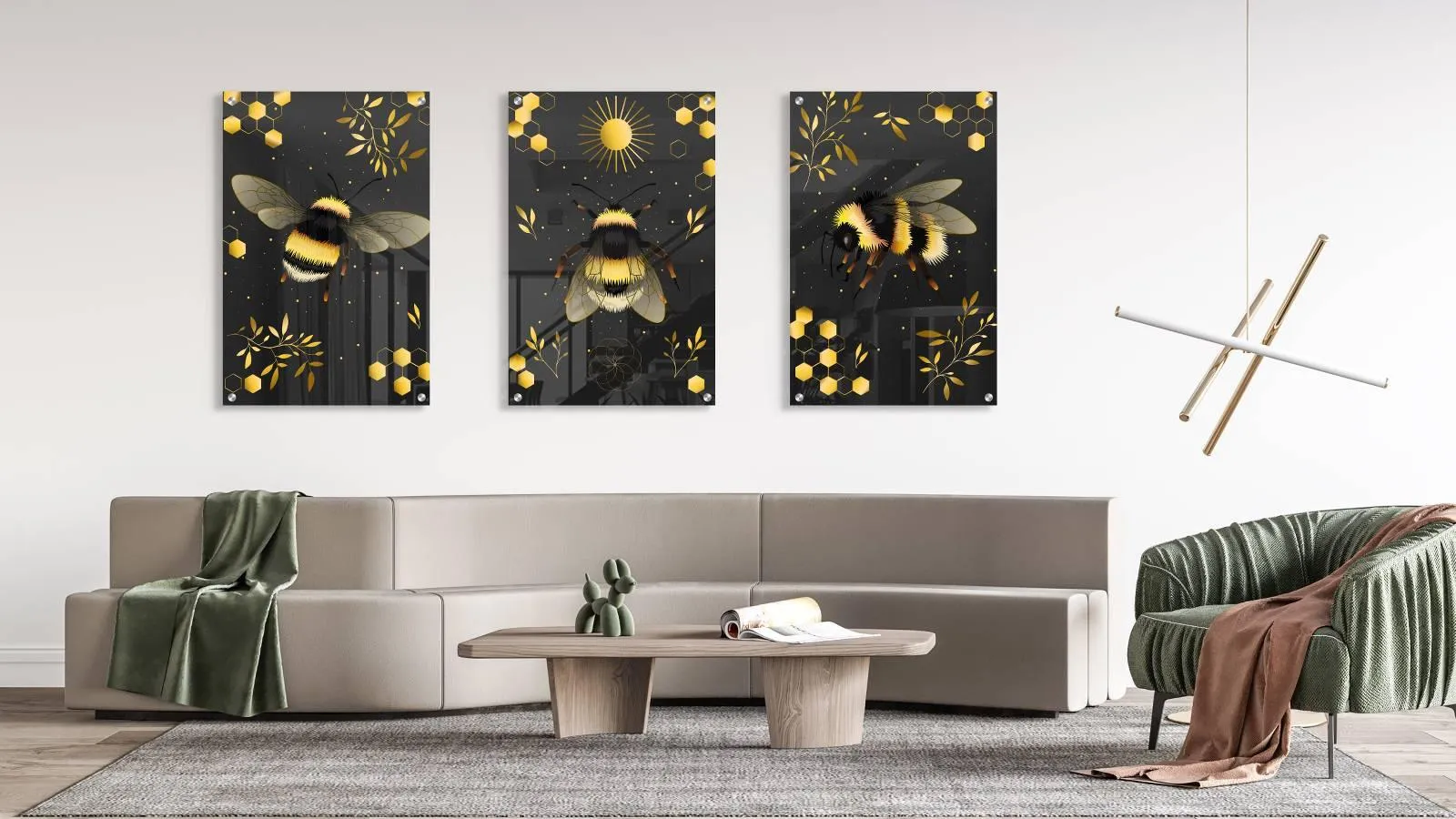 Bee Pattern Set of 3 Prints Modern Wall Art Modern Artwork