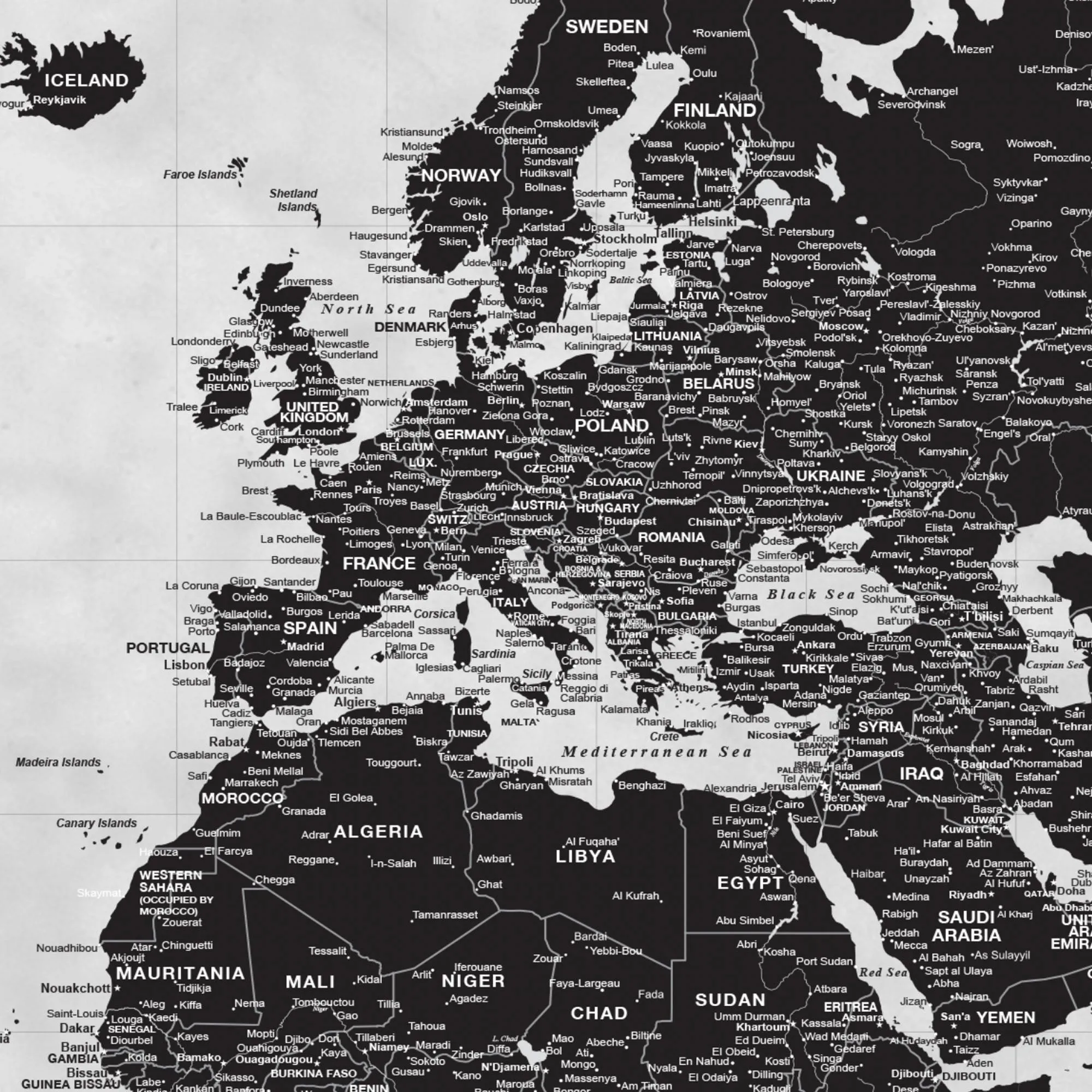 Black & White Three Panel Push Pin Map