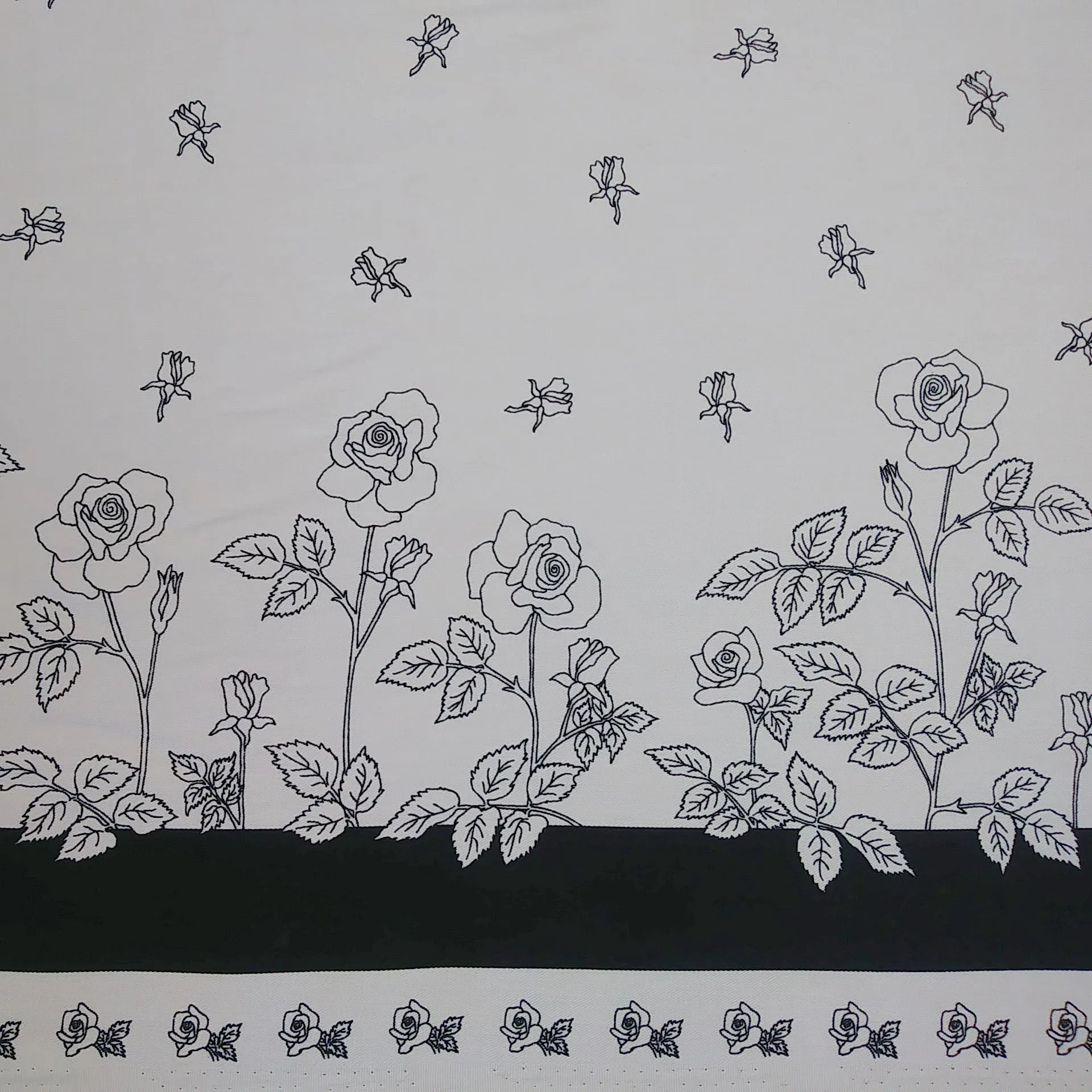 Black and White Roses Fabric - Cotton Twill