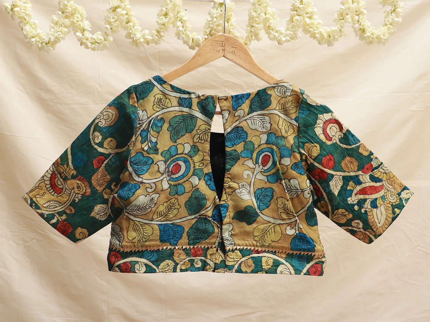 Black, Hand Painted Kalamkari, Brocade blouse