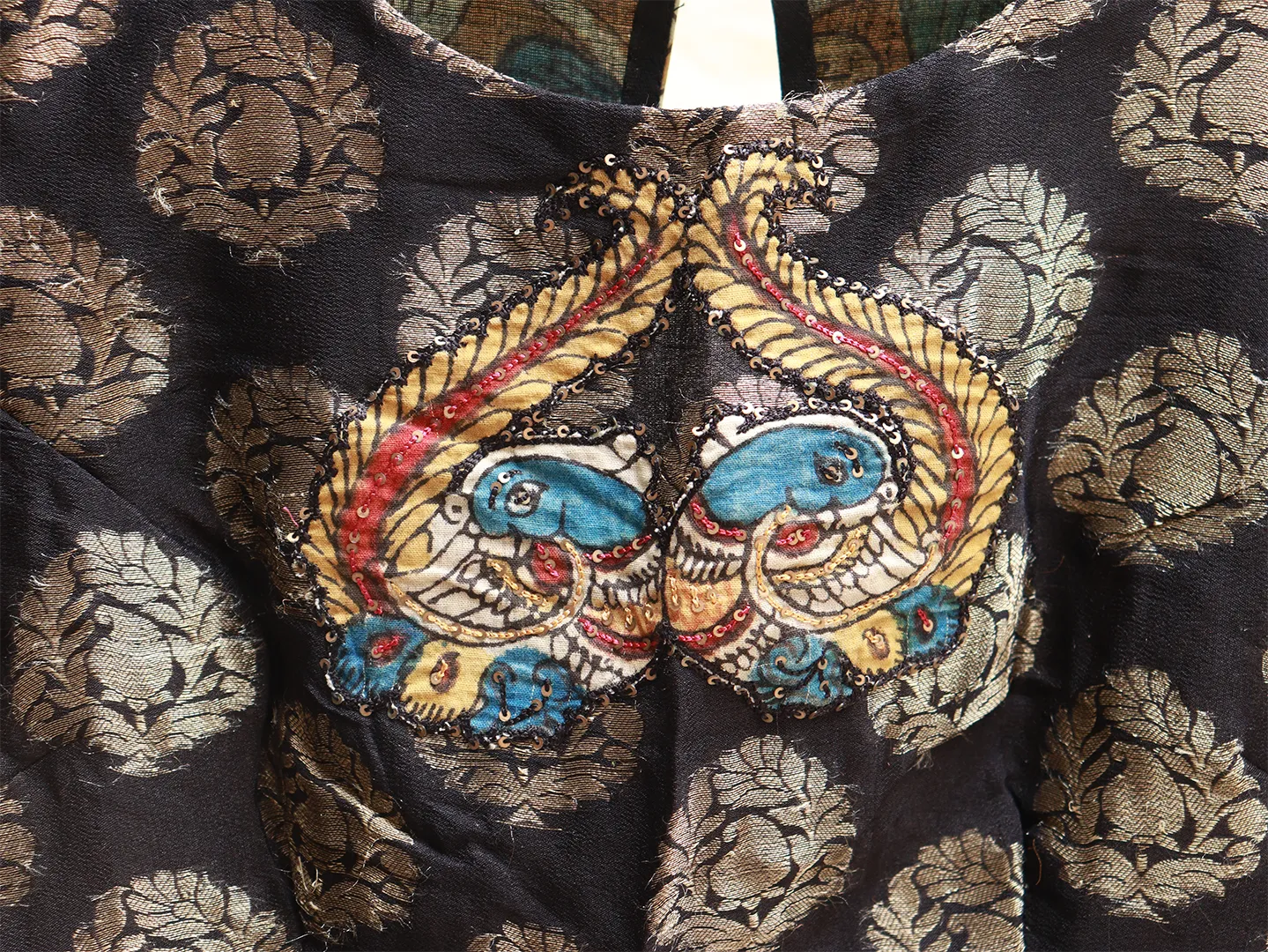 Black, Hand Painted Kalamkari, Brocade blouse