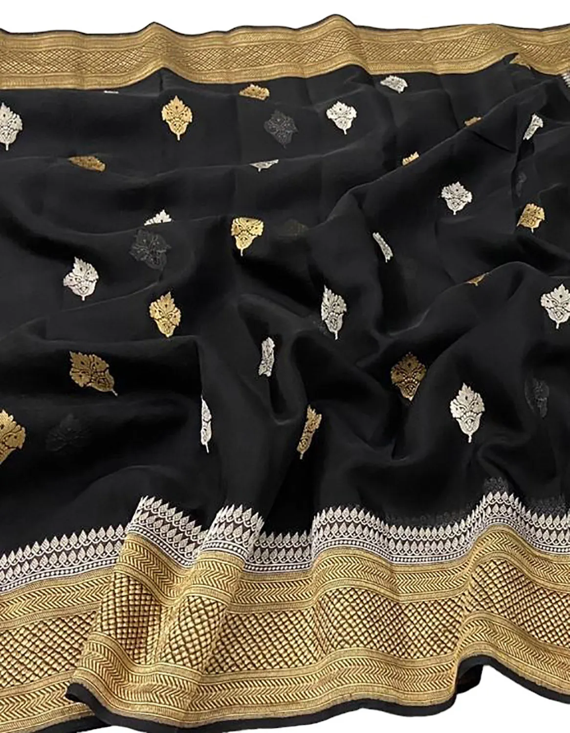 Black Handloom Banarasi Pure Kora Silk Dupatta