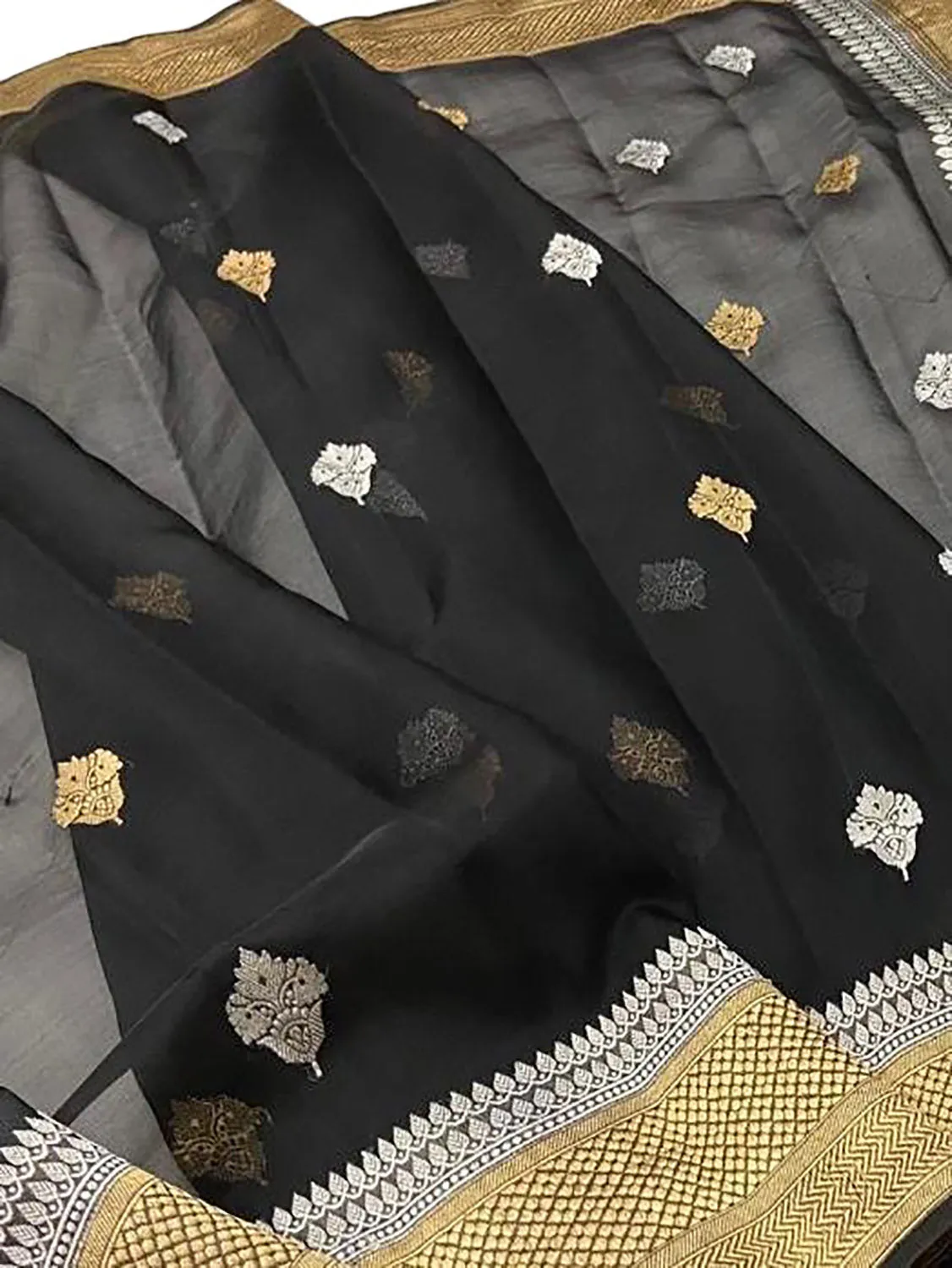 Black Handloom Banarasi Pure Kora Silk Dupatta