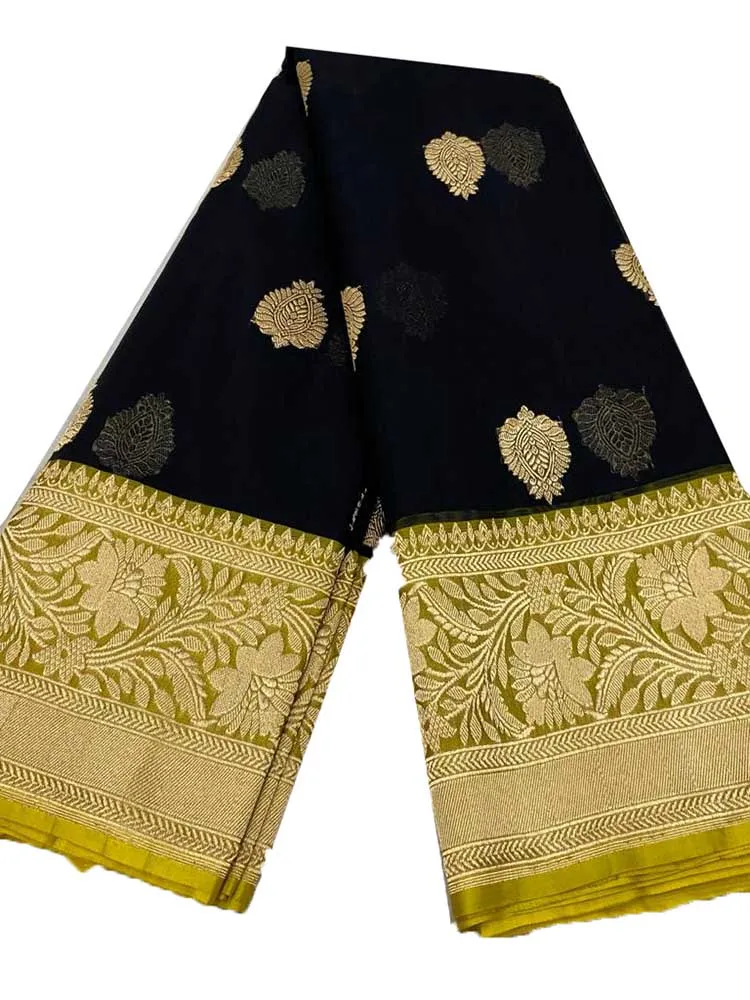 Black Handloom Banarasi Pure Kora Silk Saree