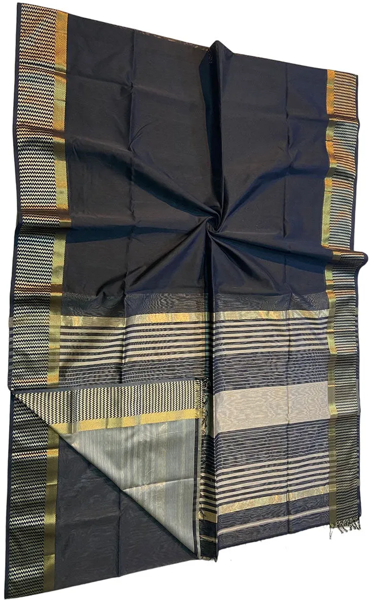 Black Handloom Maheshwari Silk Cotton Saree