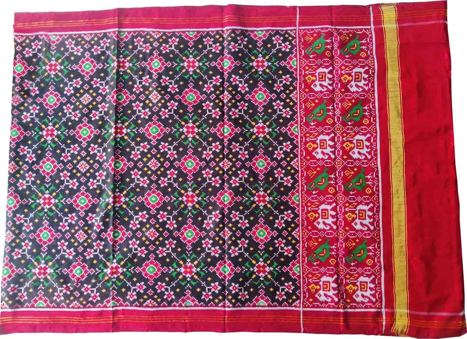 Black Semi Patan Patola Handloom Silk Dupatta