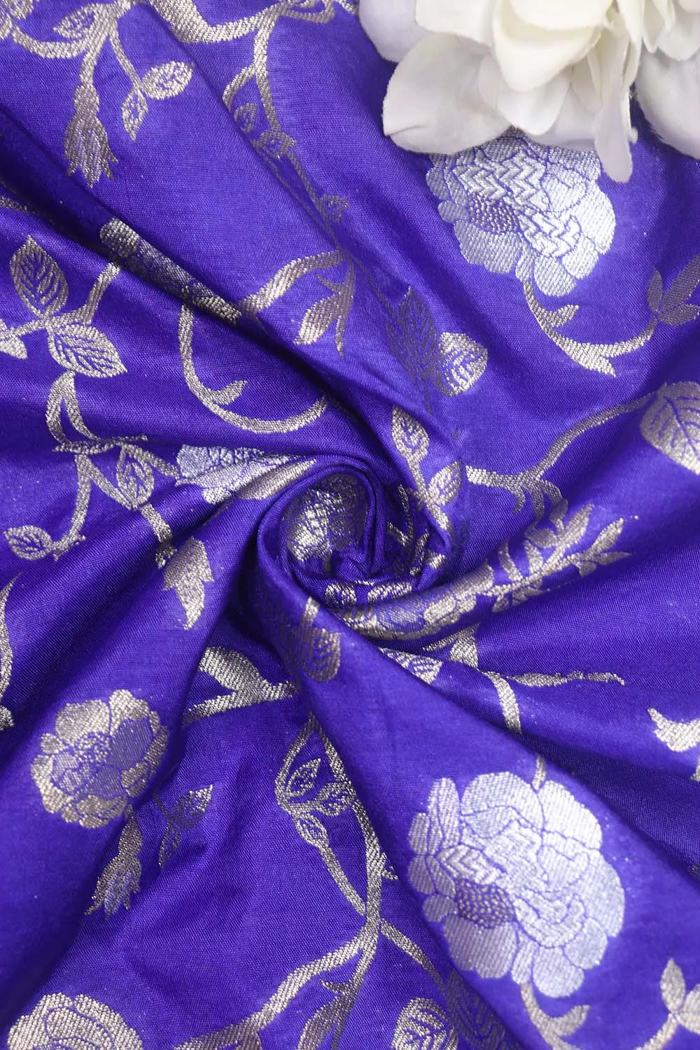 Blue Banarasi Sona Roopa Silk Fabric (1 Mtr): Luxurious Elegance for Your Creations