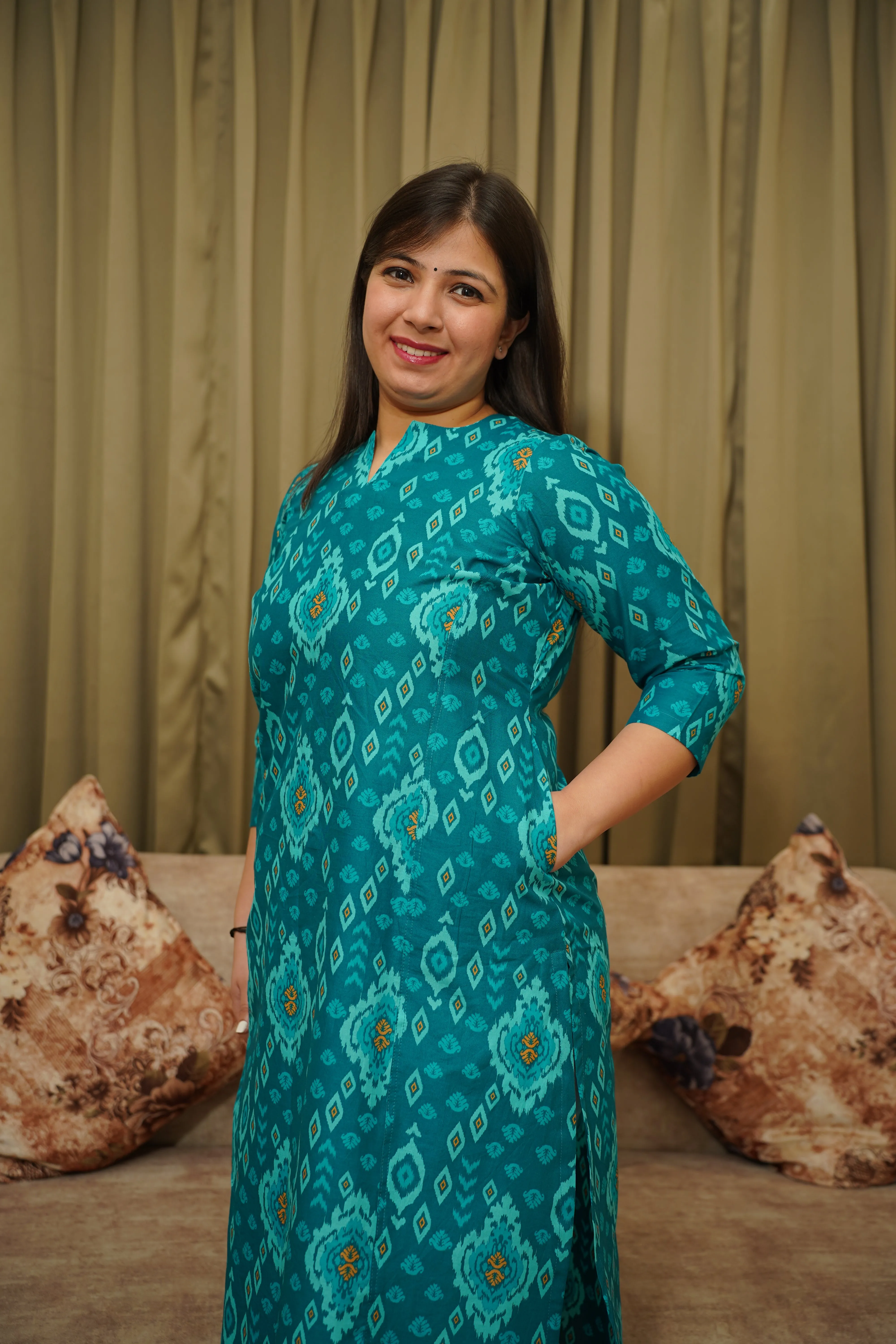 Blue Jade A-line Cotton Kurta