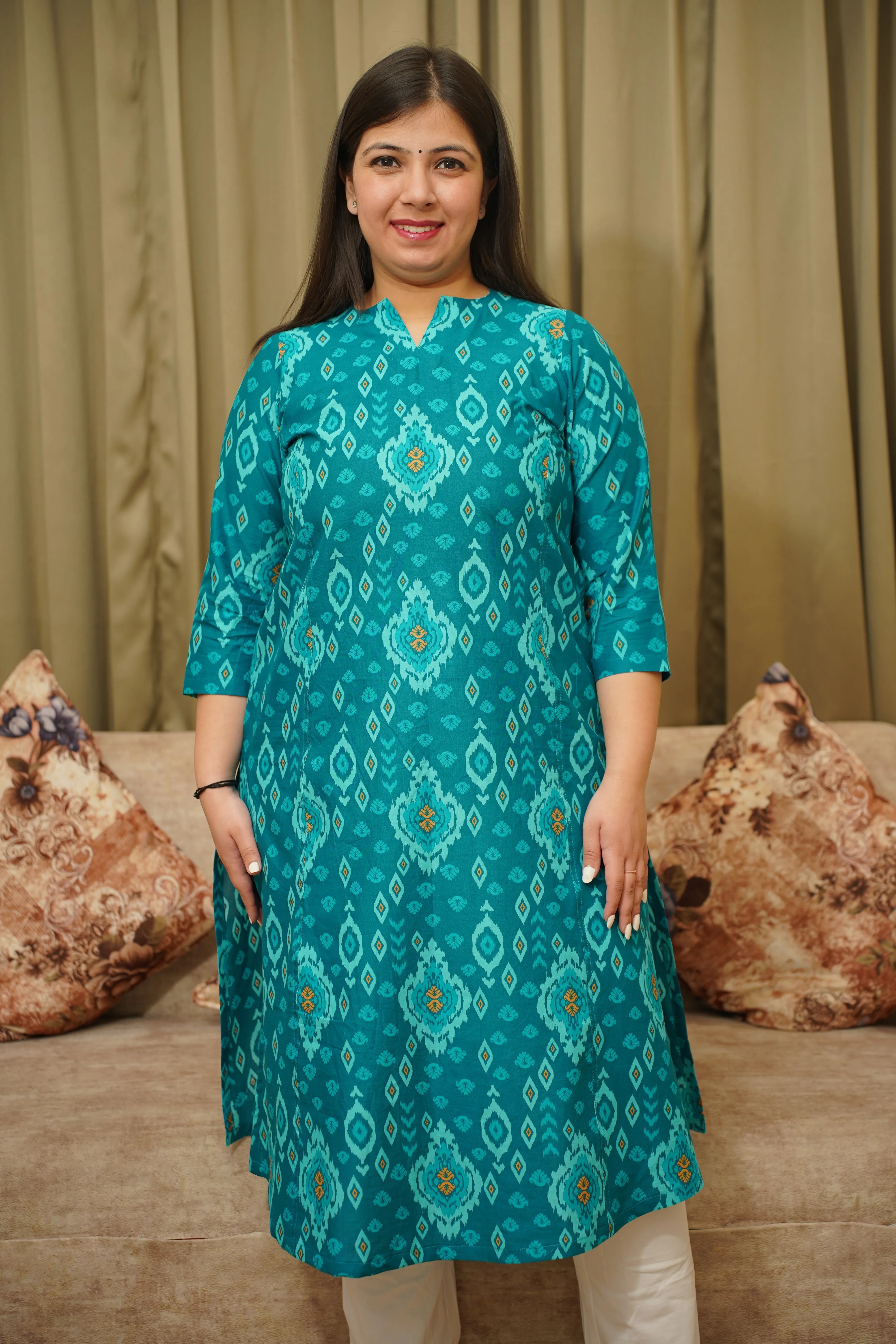 Blue Jade A-line Cotton Kurta