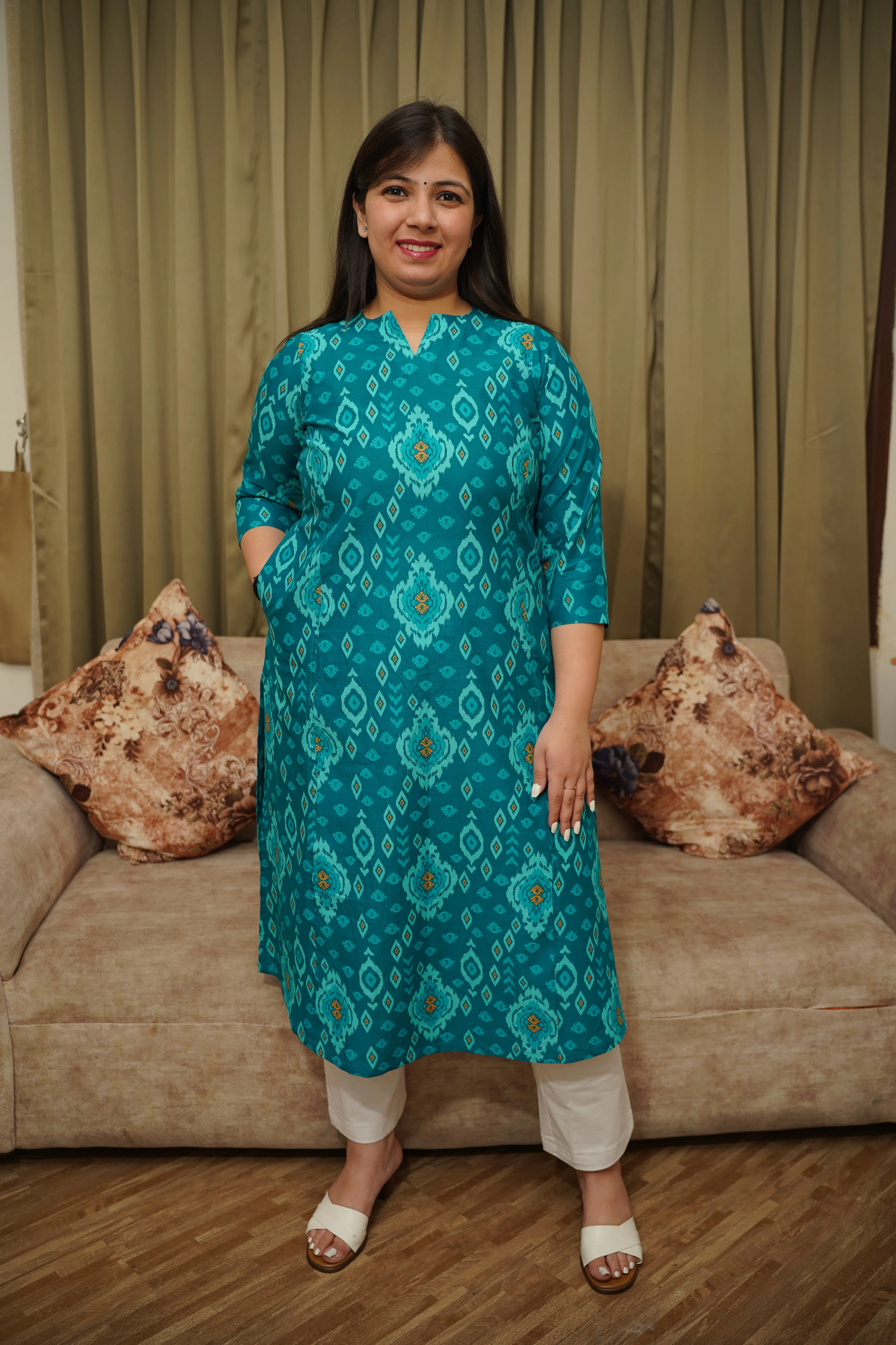 Blue Jade A-line Cotton Kurta