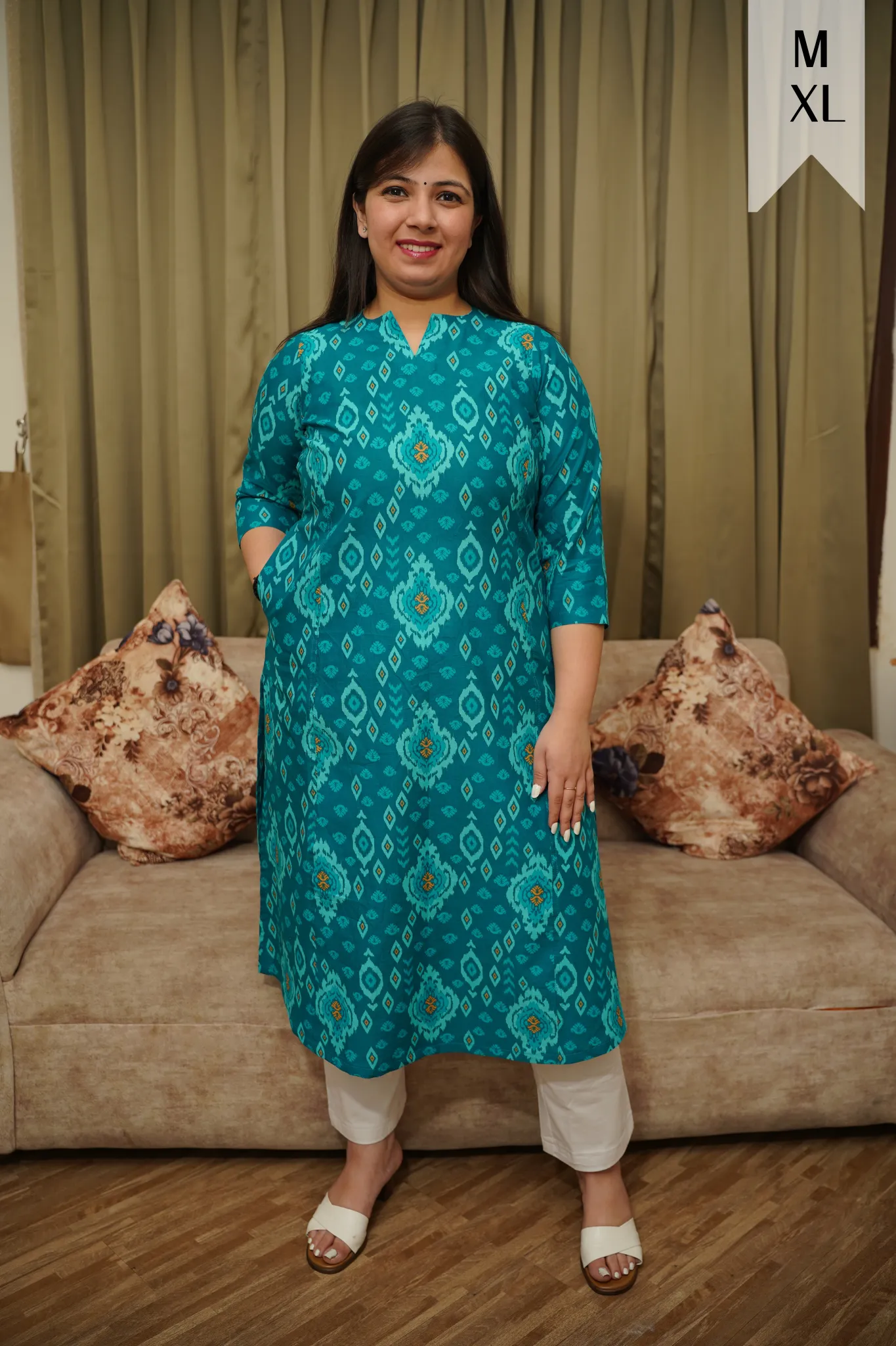 Blue Jade A-line Cotton Kurta