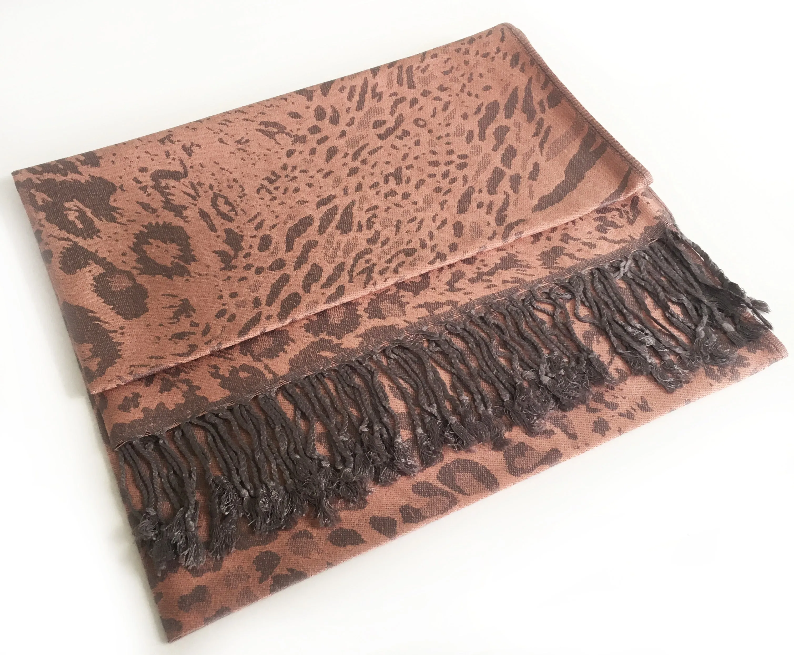 BLUSH PINK LARGE LEOPARD PRINT REVERSIBLE PASHMINA SHAWL SCARF