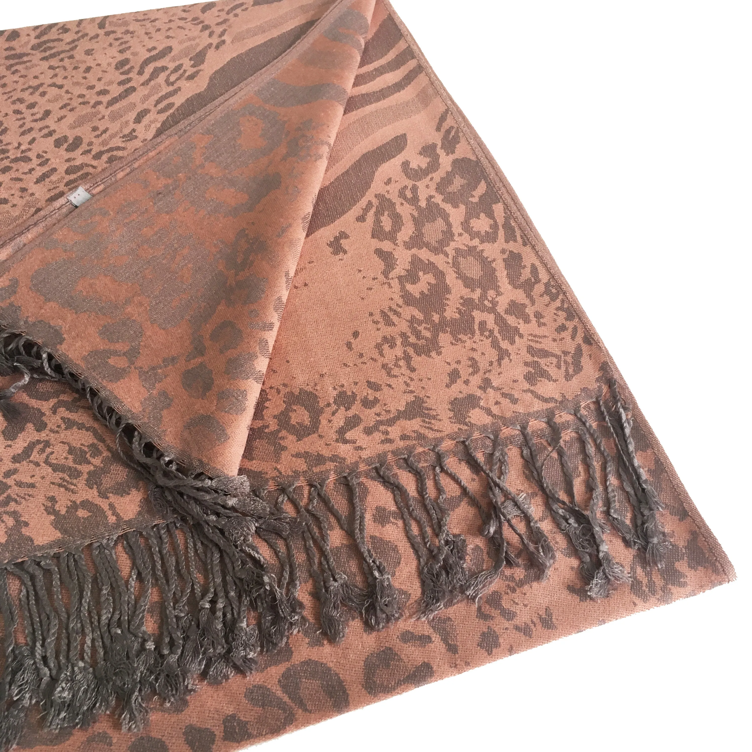 BLUSH PINK LARGE LEOPARD PRINT REVERSIBLE PASHMINA SHAWL SCARF