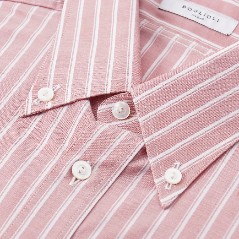 Boglioli Slim-Fit Oxford Cotton Shirt in Pink Stripe