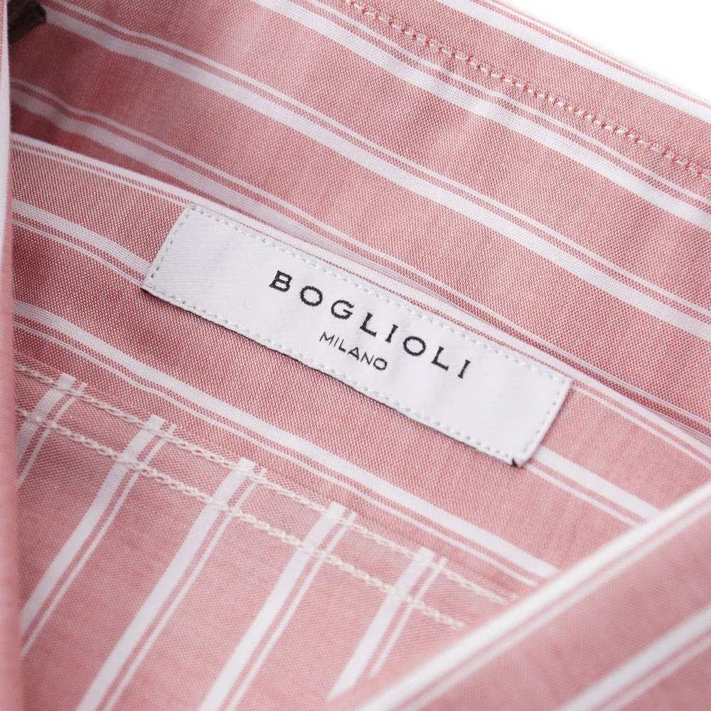 Boglioli Slim-Fit Oxford Cotton Shirt in Pink Stripe