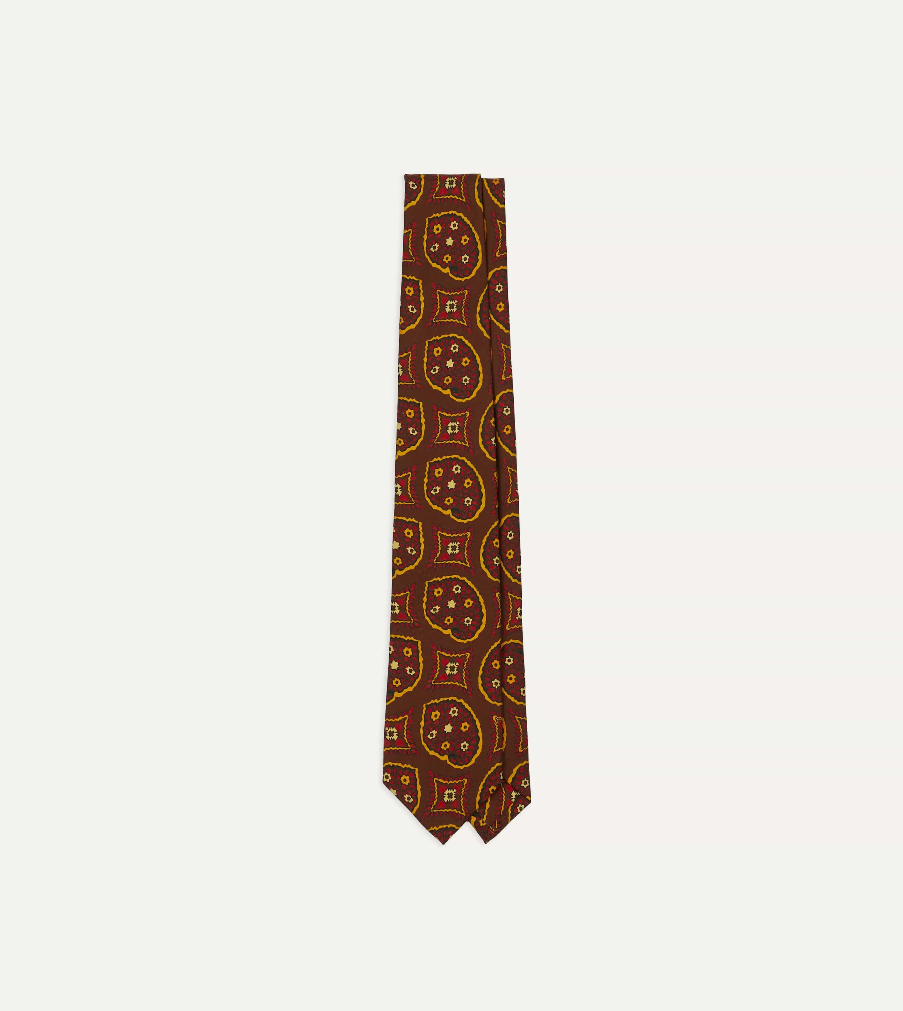 Brown Exploded Paisley Print Silk Self Tipped Tie